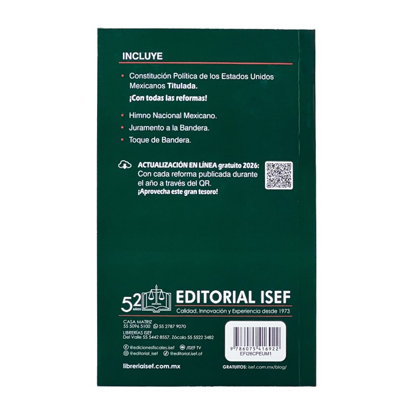 Constitución Política de los Estados Unidos Mexicanos 2026 (Bolsillo)