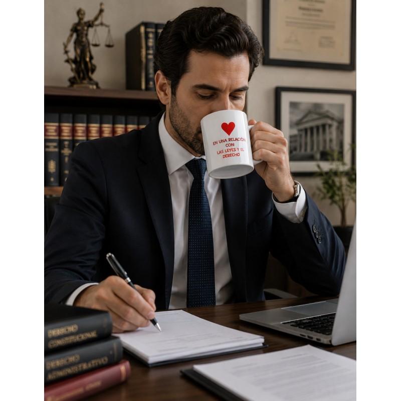 Taza blanca "En una relación con las leyes"