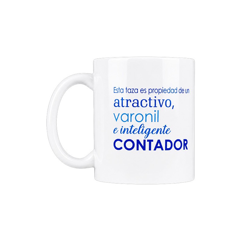 Taza blanca "propiedad de un atractivo e inteligente contador"