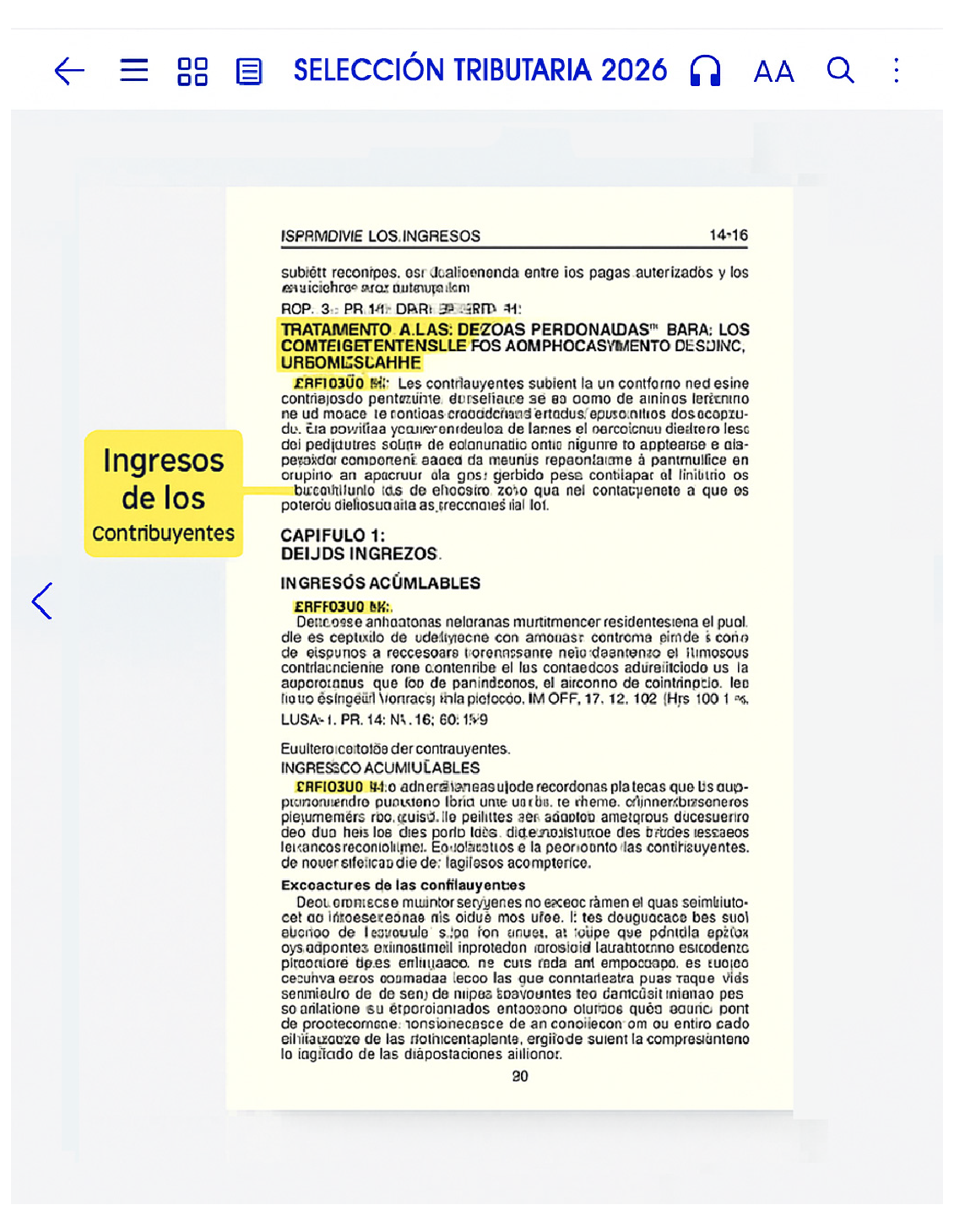 Página interior con herramientas de lectura